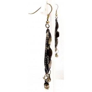 Silver Oxidized Earring Jhumka Hook Dangle Drop- Novelty Fashion - FLORAL PAD I